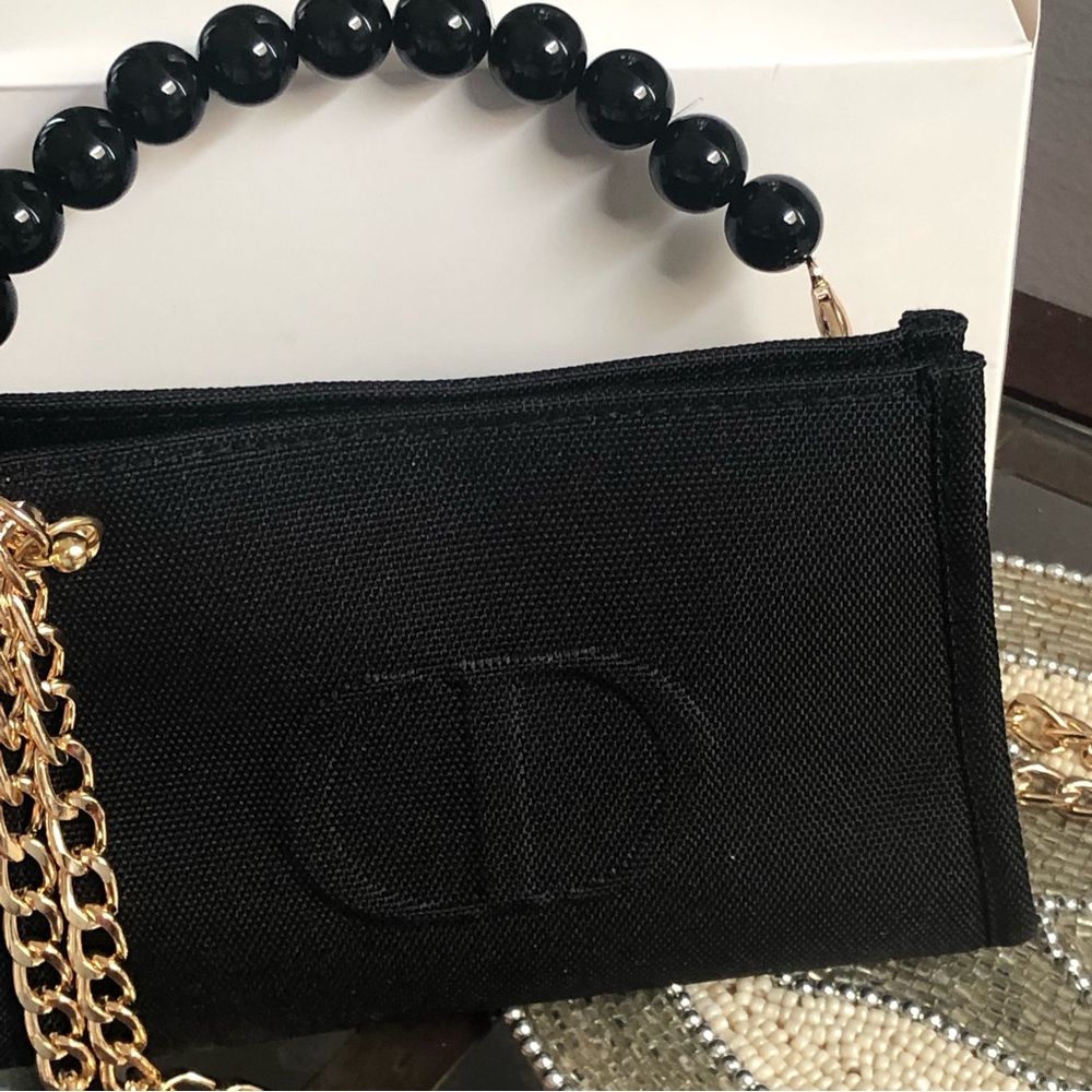 Black Christian dior makeup pouch with chain/pearl - Picture 10 of 14